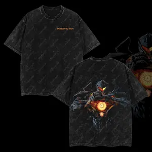 Superstyle Gipsy Danger Core Ignition "Heart of the Rim" Pacific Rim Edition Double Printed Oversize Lightweight Acid Washed Tee TV Series Graphic Design Top Cotton Streetwear Movie T-Shirt Clothes Menswear Womenswear Apparel Classic