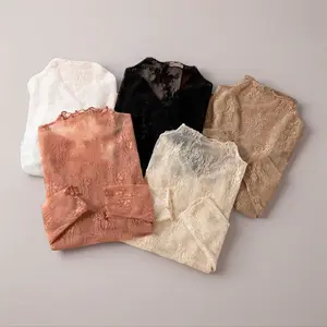 3pcs/4pcs/5pcs Set Apricot+Black+Coffee+White +Caramel Lace Top Semi-Sheer, High-Stretch Fabric Closely Fits the Body Soft Fabric Conforms to the Body Without Being Tight