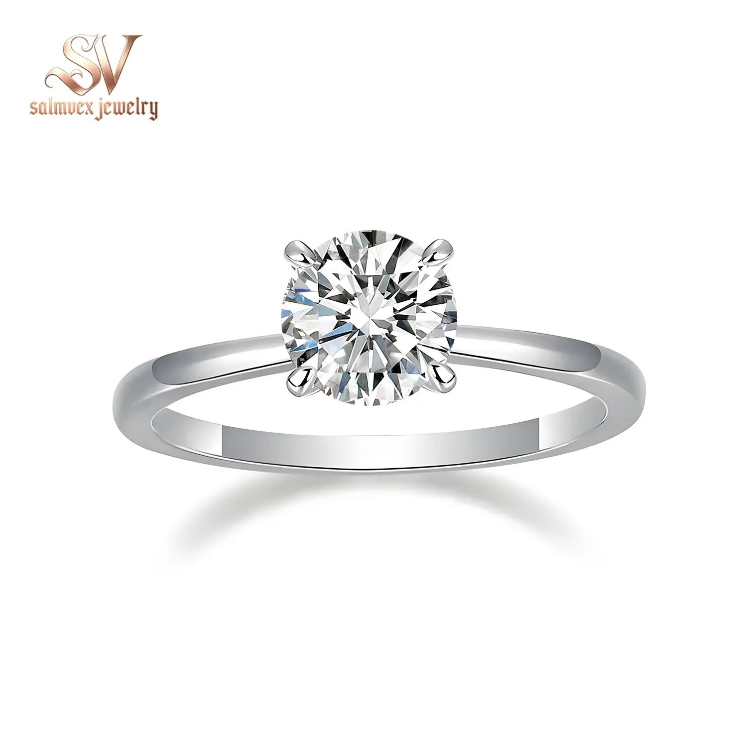 Salmvex Jewelry Solitaire Four-Prong Ring Lab-Created Moissanite Engagement Ring Band for Her Best Gift Christmas Gift