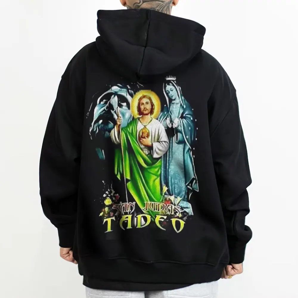 Men's Pullover - San Judas Tadeo, Summer Tshirt, Full Color , Chicano Graphic Tee, Chicano Clothing For Men And Women Hoodie