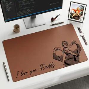 Custom Dad Photo Sketch Line Art Desk Mat, Personalized Photo Father's Day Gift For Husband, Dad Picture Desk Pad Mouse Mat