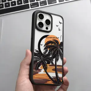 Summer Coconut Tree Pattern Clear Magnetic Phone Case , MagSafe Silicone Bumper Protective Cover For iPhone X 11 12 13 14 15 16 Pro Max Plus Stylish