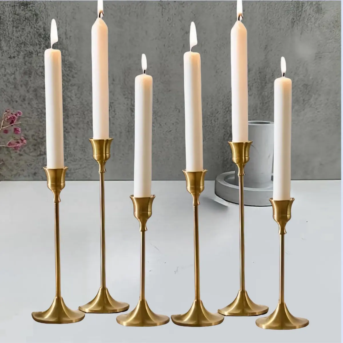 Vintage Brass Candle Holder Set, Candlestick Holders, 6 Counts/set Modern Decoration Center Candle Stand, Home Decor Supplies for Living Room Mantelpiece Wedding Party, Decoration Items, Ornaments, Home Accessories, Interior Decoration Accessories