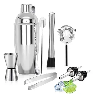 Stainless Steel Bar Utensils Set, 5/6/9 Counts Including Shaker Cup & Mixing Stick & Spoon & Clip & Other Accessories, Bar Utensils for Home Party