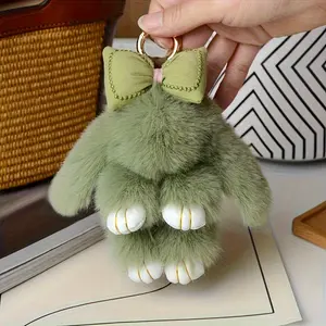 Plush Bunny Keychain - Soft Fluffy Pastel keyring (Pink/Beige/Green/) with, Cute Bunny Pendant Bag Charm for Women, s - Valentine's Gift,, Everyday Carry - Bunny Accessories, Gift Item, Whimsical Accessory, Soft Texture, Present, Cartoon Accessory