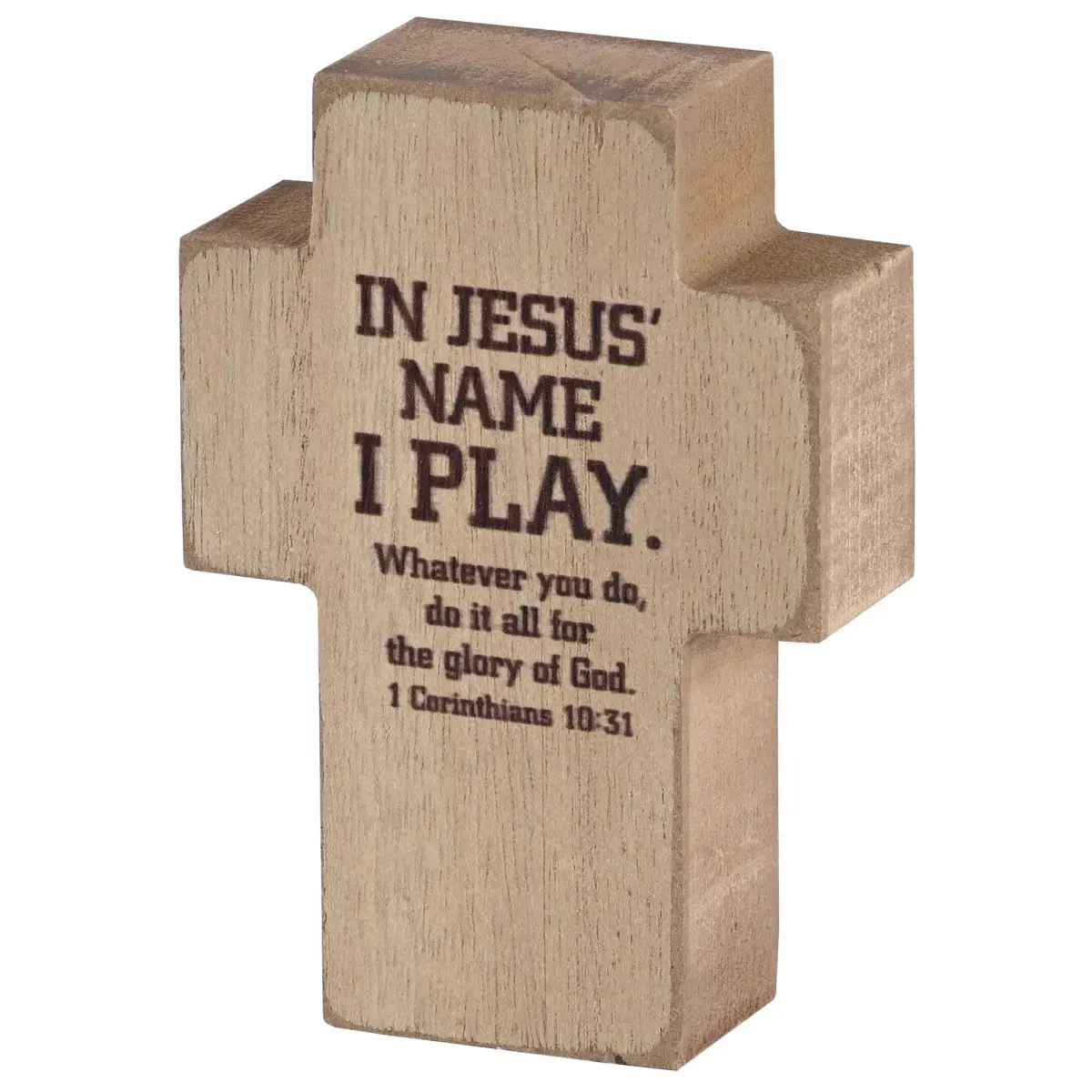 Dicksons TPLKC34-121 4 in. In Jesus Name I Play Tabletop Cross - Brown