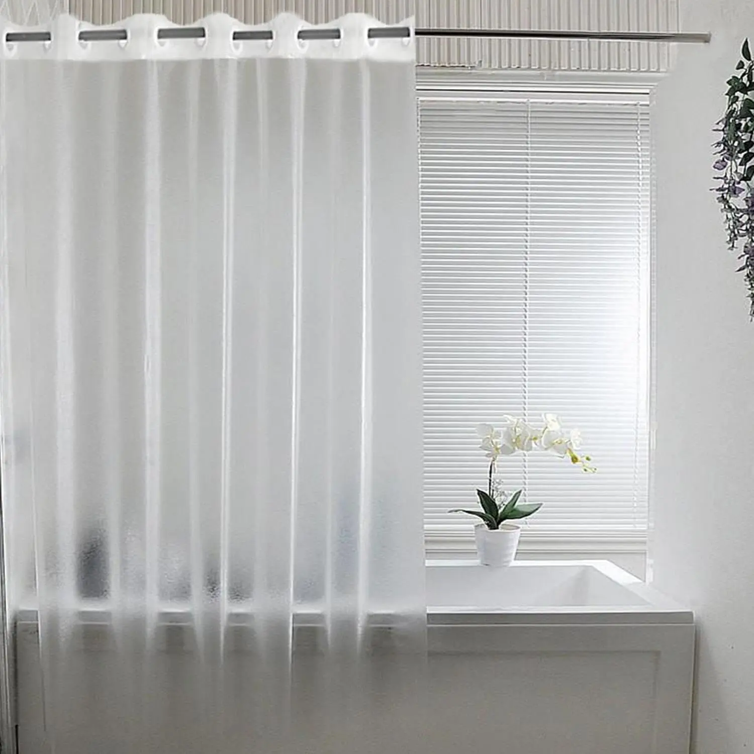 No Hooks Needed Waterproof Shower Curtain Liner PEVA 72" x 78" Hookless for Bathroom Shower Curtains (3D Silk)