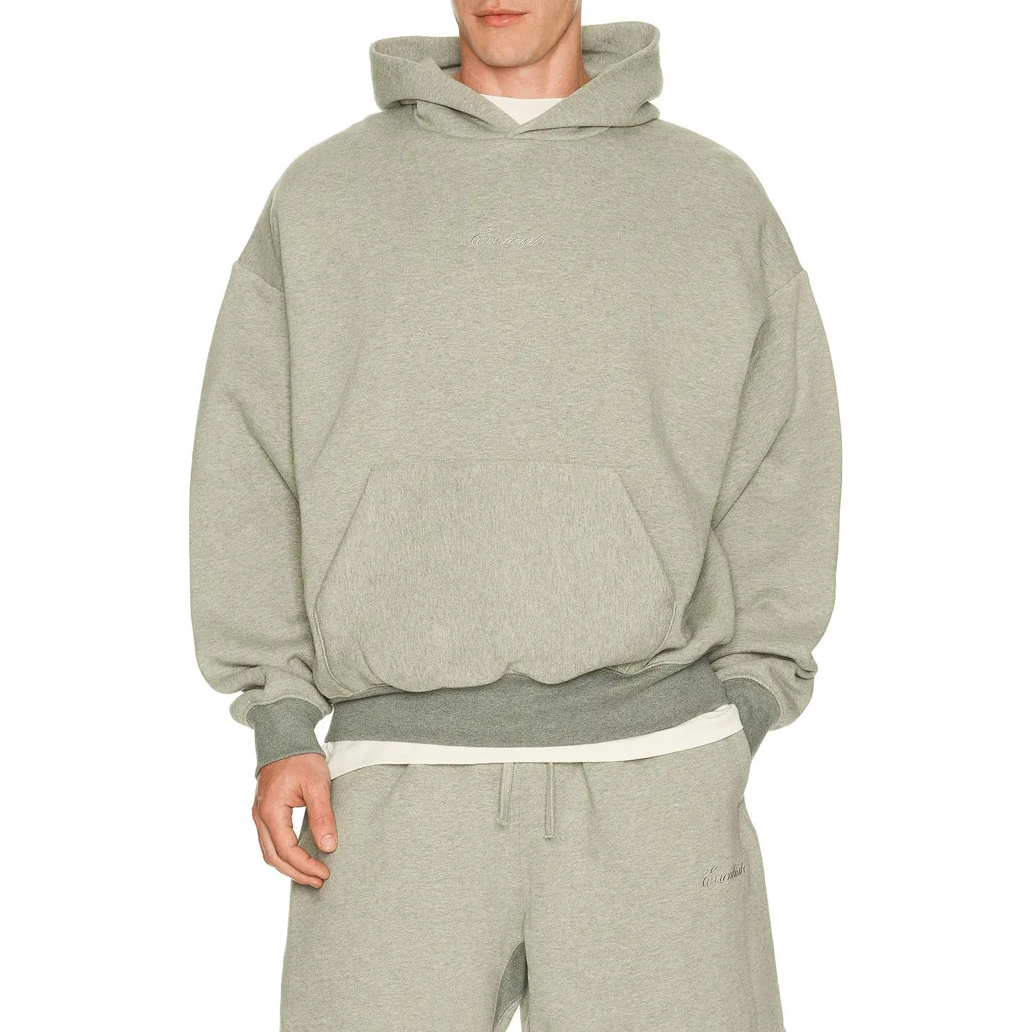 Fear of God ESSENTIALS Signature Classic Hoodie in Concrete Heather & Dark Concrete Heather