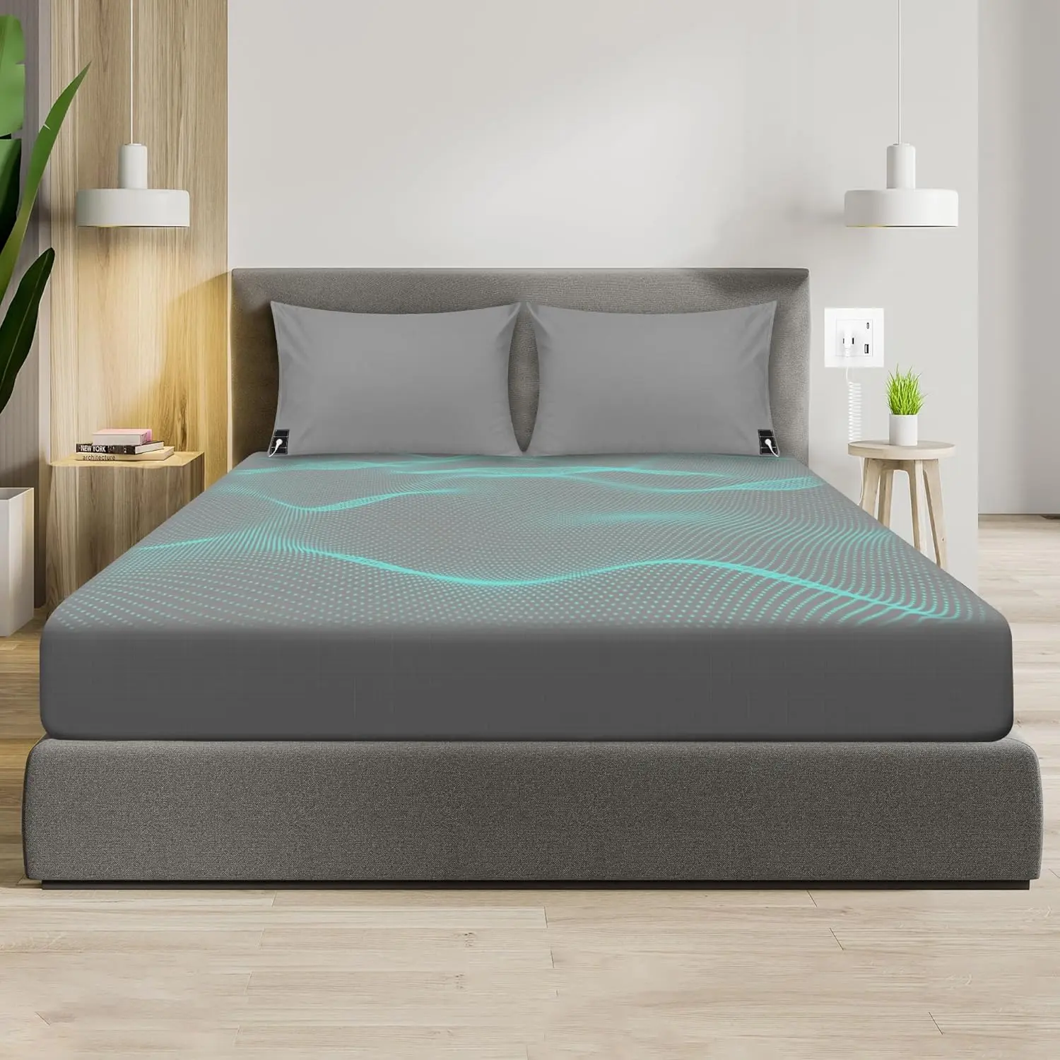 Grounding Fitted Sheet Organic Cotton Grounding Sheets Sliver Fiber Grounding Mat Improve Sleep Redue Pain for Elderly People with Poor Sleep Grey