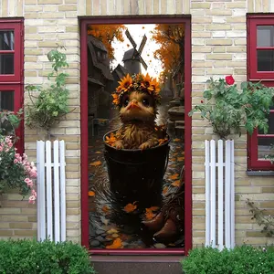 2pcs Cute Cartoon Chicken Wall Stickers Sunflower Wreath Pet Decorative Decals Waterproof Self Adhesive Kids Room Bedroom Living Room Wall Decor Autumn Maple Leaf Windmill Country Style Home Stickers R