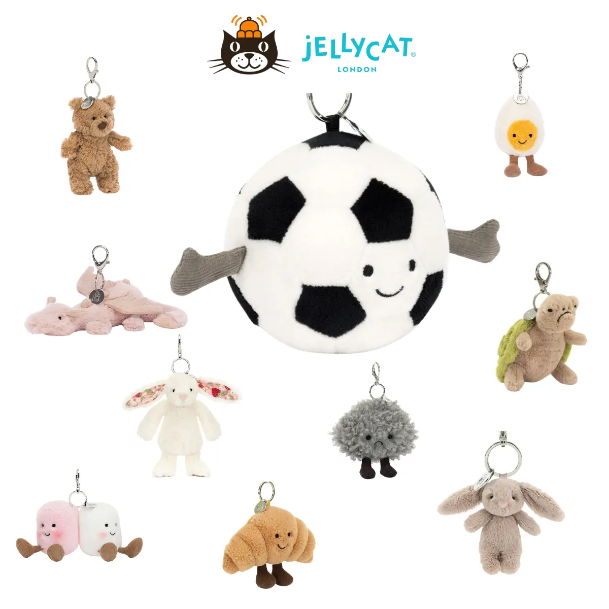 Jellycat Soccer Ball Plush Keychain Bag Charm, Viral Croissant, Cherry, Cute Dragon & Turtle Backpack Accessories