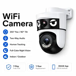 Dual-Lens Home Surveillance Camera, WiFi Indoor Monitor for Kids, Pets & Babies, Remote HD Night Vision Security Camera with Motion Detection & Two-Way Audio