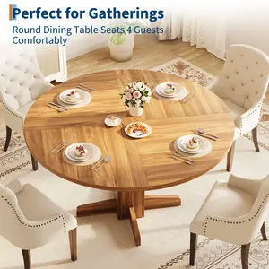 Farmhouse Sturdy Wood Round Dining Table, 47 Inch Circle Table for 4, Space-Saving, Ideal for Kitchen, Dining Room, or Living Room, No Chairs Included