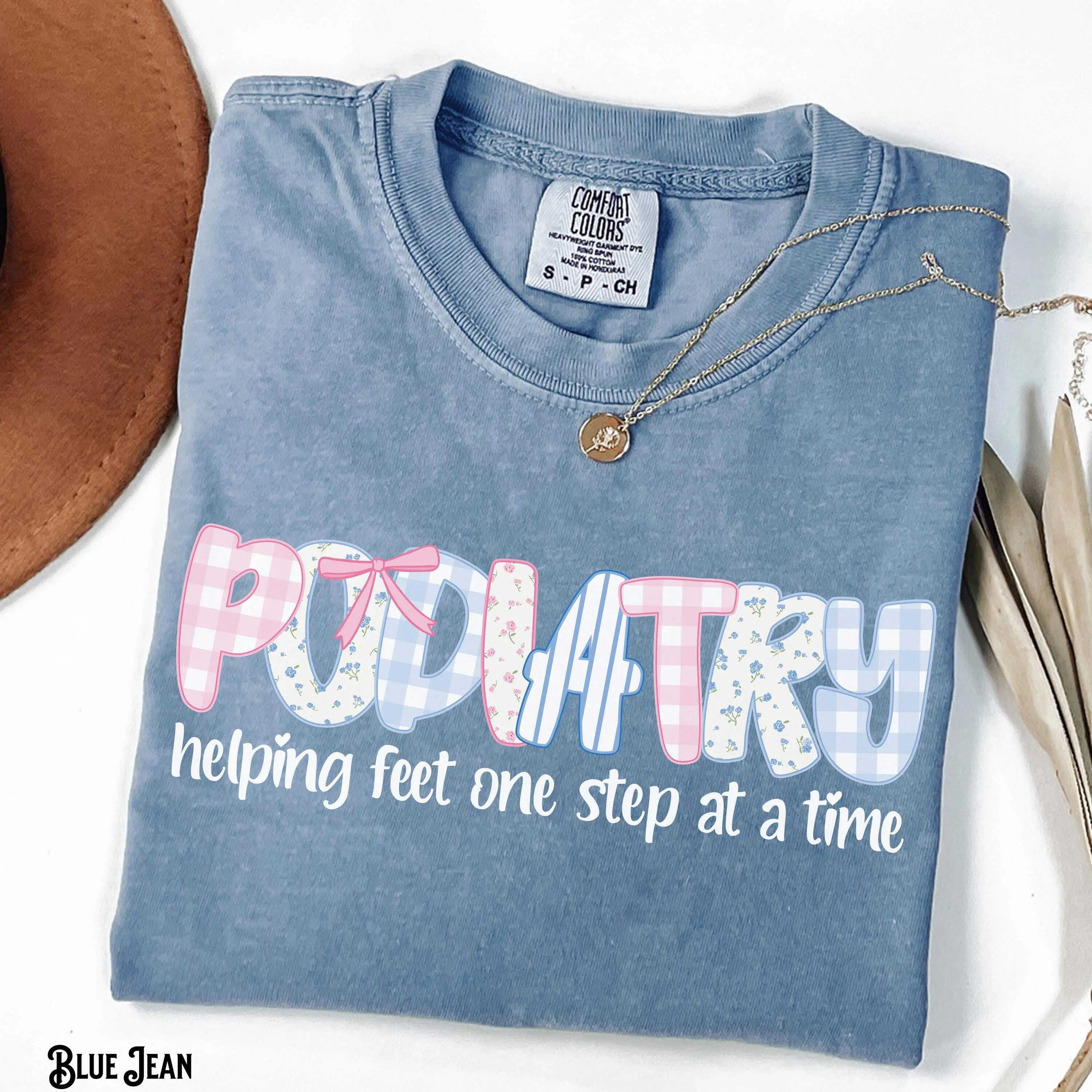 Podiatry T-Shirt, Podiatrist Nurse Gift, Retro Foot Doctor Tee,  One Step at a Time, Office Team Crew Top