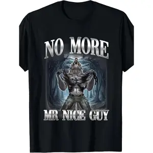Men’s & women’s “No More Mr. Nice Guy” Alpha Wolf ironic meme “brain rot” unisex 100% cotton T-shirt—soft, all-season casual streetwear essential, versatile all-season style — 220 g