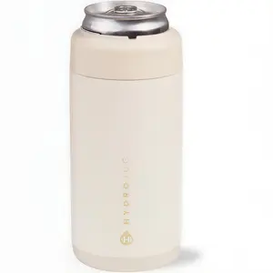 HydroJug Slim Can Cooler - 2-in-1 Insulated Can Cooler Cup - Stainless Steel Slim Can Holder with Non-Slip Rubber Base - Screw-Top Lid - Dishwasher Safe - 12oz, Cream