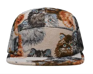 Hatphile Unique Cat Jacquard 5 Panel Hat Camp Cap