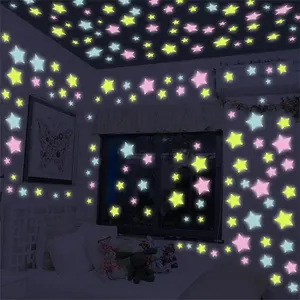 2Pcs Multicolor Glow in The Dark Luminous Stars Fluorescent Noctilucent Plastic Wall Stickers Murals Decals Kids' and Baby for Home Art Decor Kids Bedroom Room Decorations