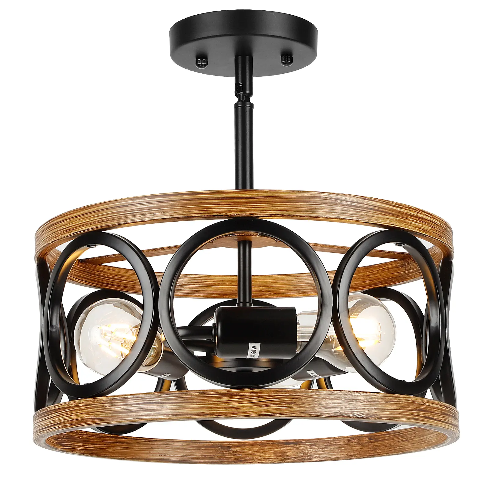 Farmhouse Semi Flush Mount Ceiling Light Fixtures, 3-Light Black Ceiling Light Rustic Light Fixtures for Hallway Entrance Kitchen Bedroom