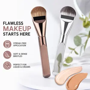 Elegant Dual-Tone Tongue Makeup Brush - Single Item, Premium Synthetic Bristles for Foundation & Cream Blending, Rose Gold-Silver Finish for Luxury Touch, Fluffy Design