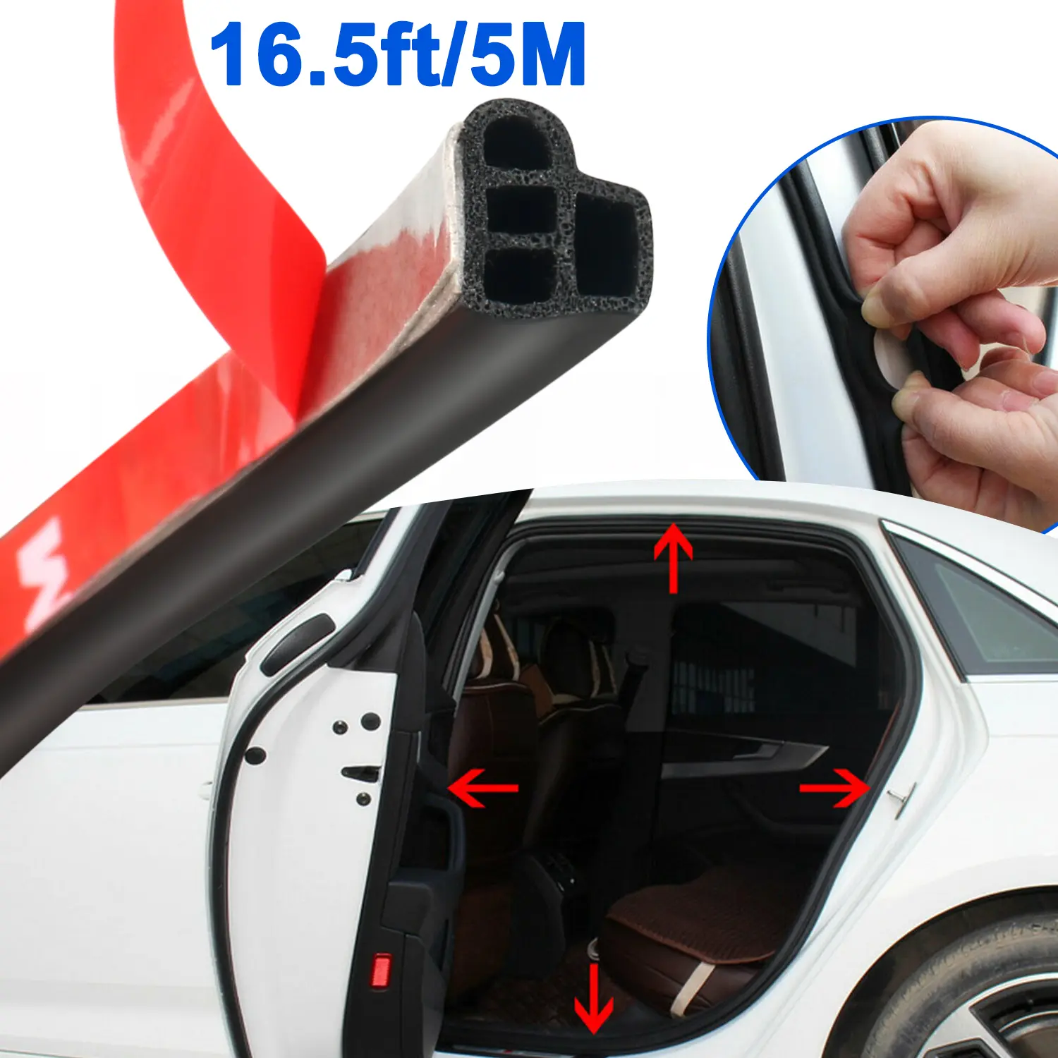 L-Type Self Adhesive Weather Strip 16.5FT, High Elastic Foam Seal, Noise Insulation, Waterproof Dustproof, Breathable Hole Design,for All Vehicles