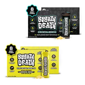 Breath Death | Crystal Breth: Party Pack - 16 Tubes | 8 Lemon-Mint & 8 Peppermint | Exploding Mint Crystals - Fast-Acting, Zinc-Infused Mints, Zero Calories, Gluten Free - Deadly Fresh Crunchy Crystal Mints
