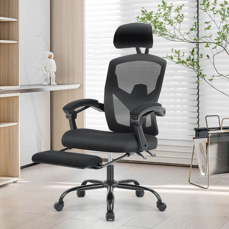 【Christmas Gifts】Sweet Furniture Ergonomic Office Chair with Foot Rest and Adjustable Headrest, Mesh Swivel Rolling Task Chair, Height Adjustable, Office Gifts