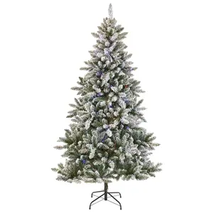 NOMA 7 Foot Flocked Cypress Prelit Artificial Christmas Tree w/Multicolor Lights Metal Hand
