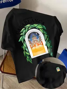 Summer New Casablanca Print T-Shirt Men Loose Breathable Trendy Short Sleeve, Unisex Graphic Tee, Casual Retro Style