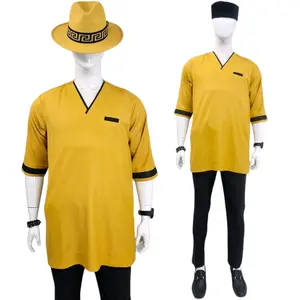 Men's Short Sleeve Yellow Top and Black Pant Native. Exotic Menswear Stylish Outfit Set (Size XL) Fashion Breathable Casual Crewneck Suits Overalls Underwear