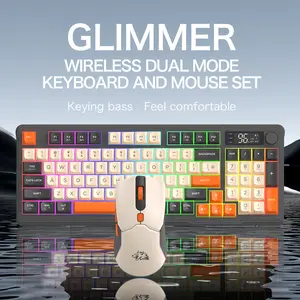 Wireless Rechargeable Gaming Keyboard and Mouse Combo, Rainbow LED Backlit 2000mAh Keyboard, 94 Slient PBT Membrane Keys with Knob&Smart Display, 6 Buttons 4000 DPI Mouse with 500 mAh Bettery, for PC Laptop Mac
