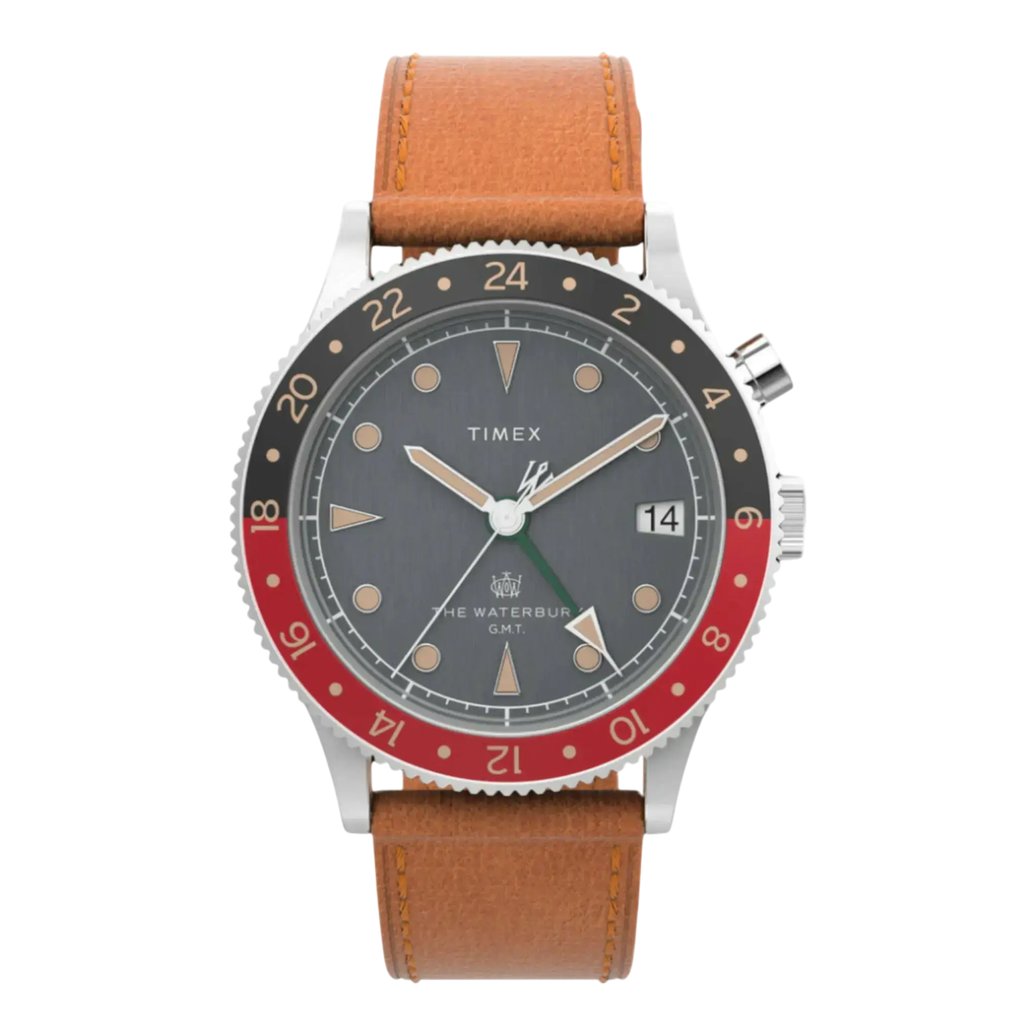 Timex Waterbury Traditional GMT Watch in Stainless Steel/Tan/Black | 39mm Strap