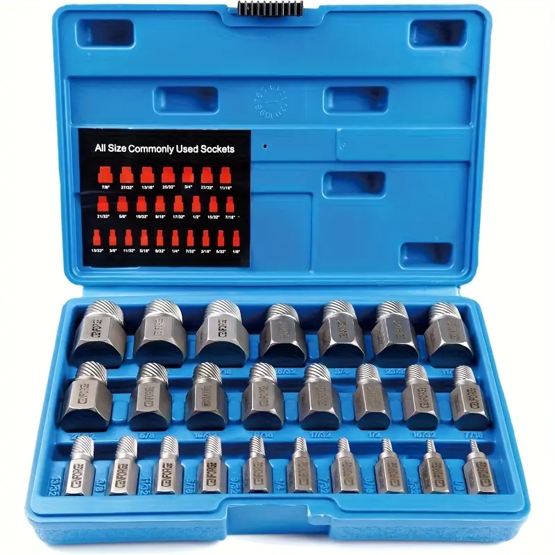 25pcs Chrome Molybdenum Alloy Steel Hex Head Multi-Spline Screw Extractor Tool Kit - Heavy-Duty Easy Out Bolt Remover with All Necessary Tools for Adults’ Bolt & Rounded Screw Removal, Ideal Father’s Day Gift