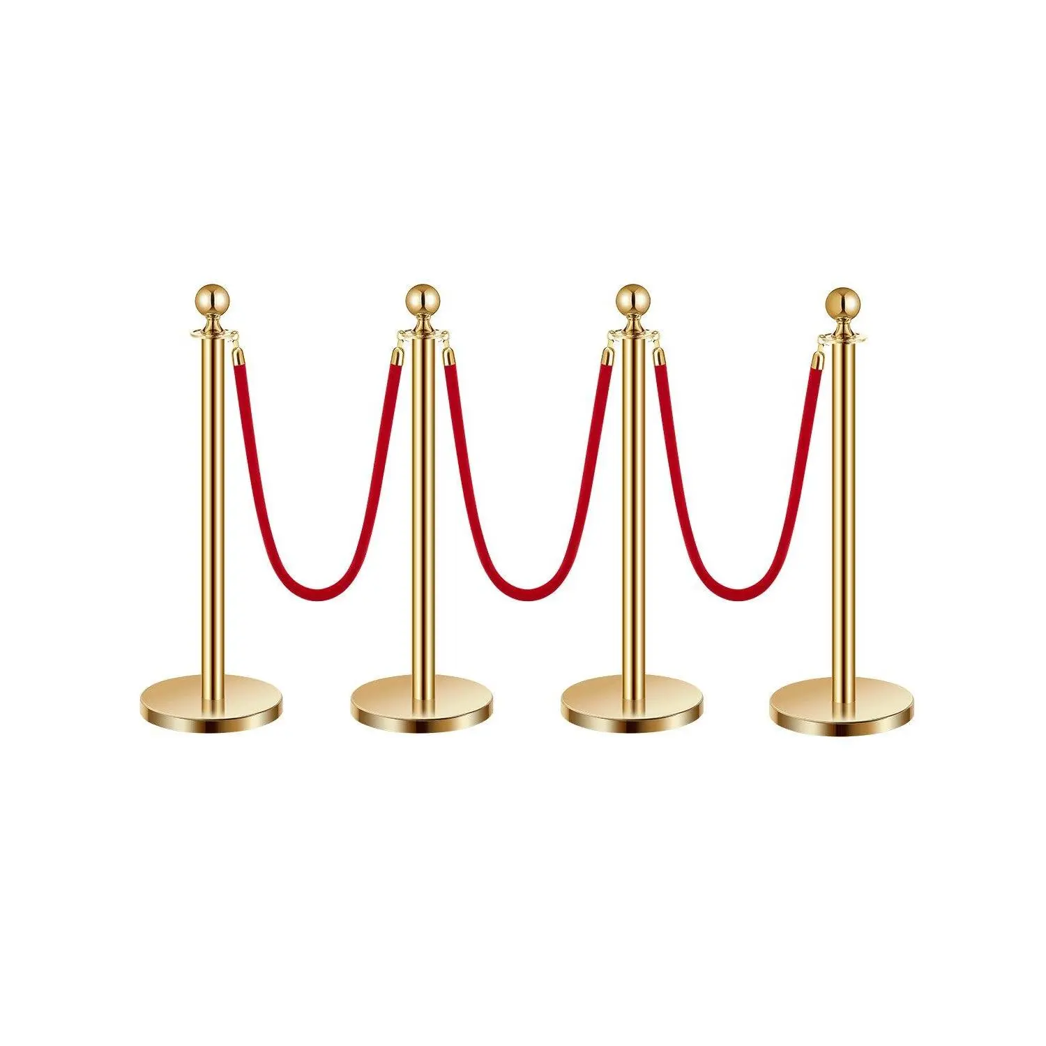 【Summerfinds】VEVOR 4PCS Gold Stanchions Posts with 3PCS 4.92 ft Red Velvet Rope, Red Velvet Rope Stanchion Set Crowd Control Barriers, Stanchions and Velvet Ropes Red Carpet Poles for Party Supplies