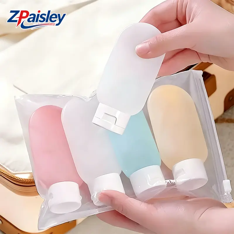 4 Pack Squeeze Travel Bottles Set with Clear Pouch, Leak Proof Refillable Travel Size Containers for Toiletries Shampoo Conditioner Lotion, TSA Approved Travel Accessories