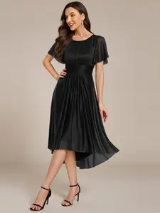 Ever-Pretty Glitter Short Sleeves Round Neck Midi Formal Dress for Women - Elegant Crewneck Fit Midi Dress for 0Parties & Special Occasions - Party 55159