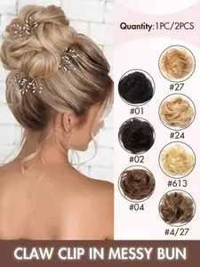 Claw Clip, Glueless Clip In, Messy Bun Hair Piece Human Hair Buns Curly Wavy Bun Scrunchies For Women Medium Brown Highlights Clip In Bun Hair Extension 1PC With Claw Clip Human Hair Bun Chignon Hair Bun Extensions