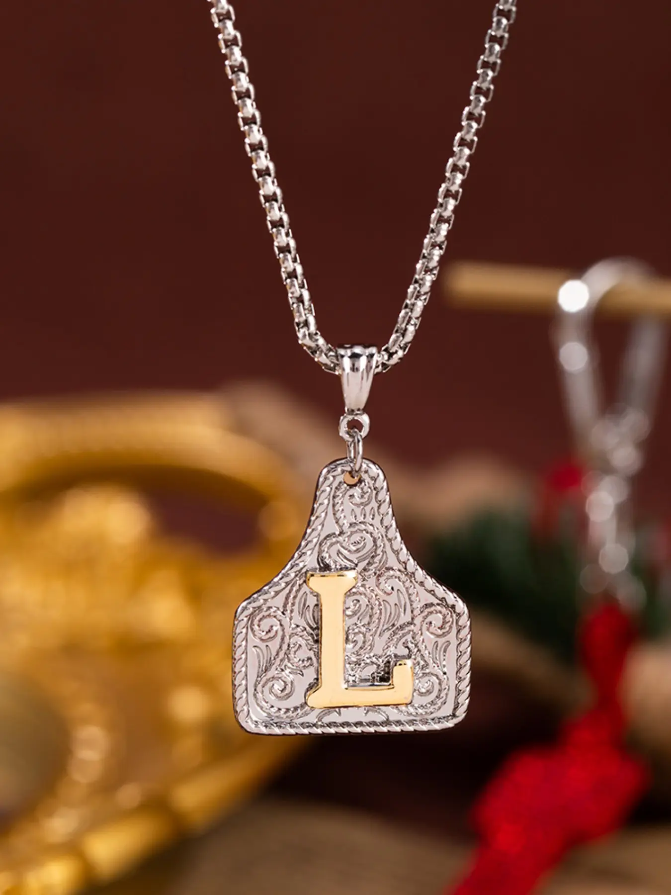 Geometric Cowboy Style Jacket Design 26 Letter Alphabet Detail Pendant Necklace, Stainless Steel Chain Jewelry, Fashionable Jewelry Accessories, Gift for Valentine's Day & Birthdays, Initials Necklace, Daily Chain Accessory
