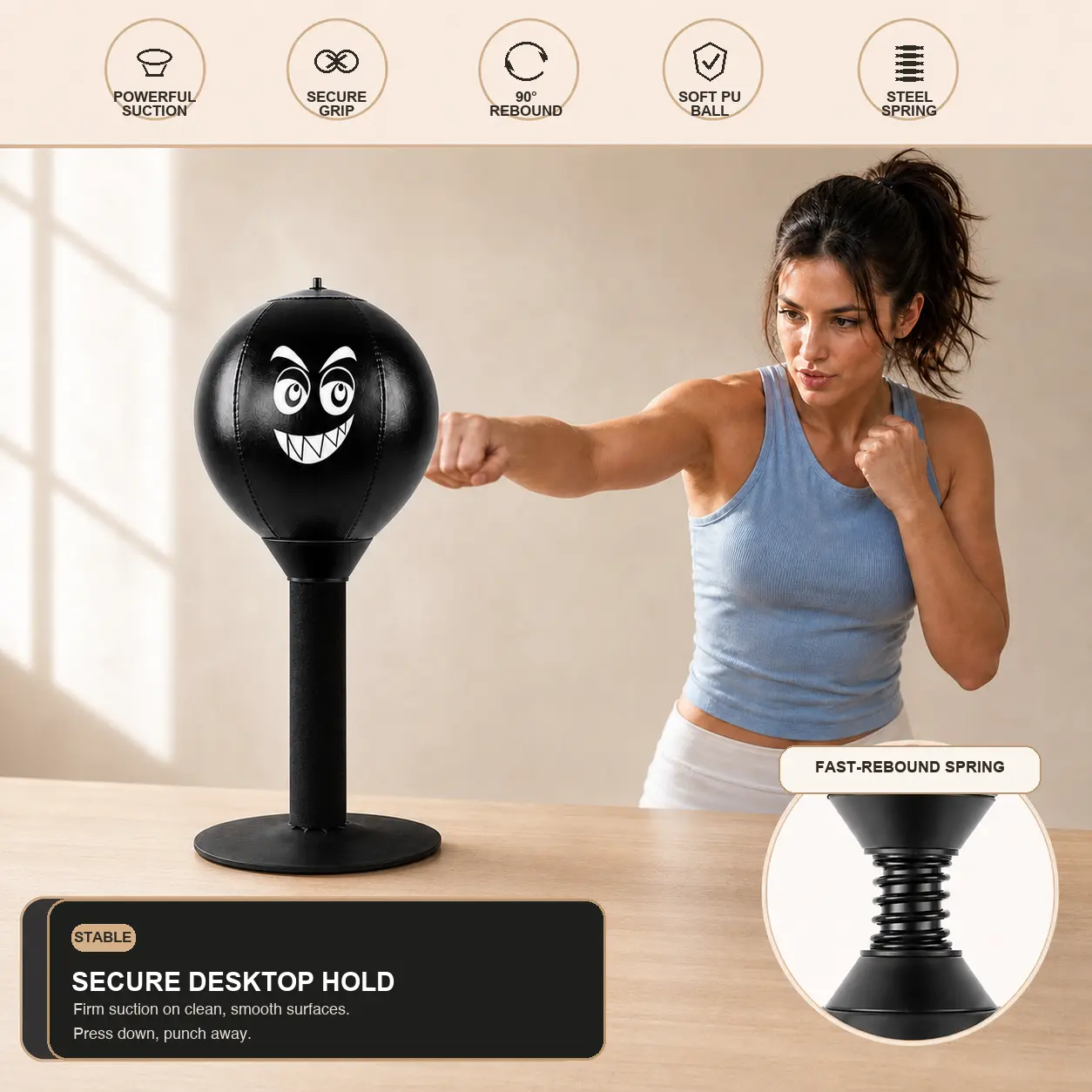 MifLog Desktop Inflatable Boxing Bag - PU Leather Stress Relief Set with Strong Polyurethane Suction Cup, Reflex Ball, Hand Pump, Needle - Gaming & Office Desk Use Gift for Teenage Boys (Boxing Equipment), Boxing Pad, Teenage Boy Gifts