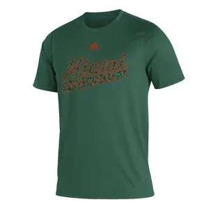 adidas Mens Miami Hurricanes Crew Neck Short Sleeve Athletic Training Casual Tops Casual Lightweight - Green