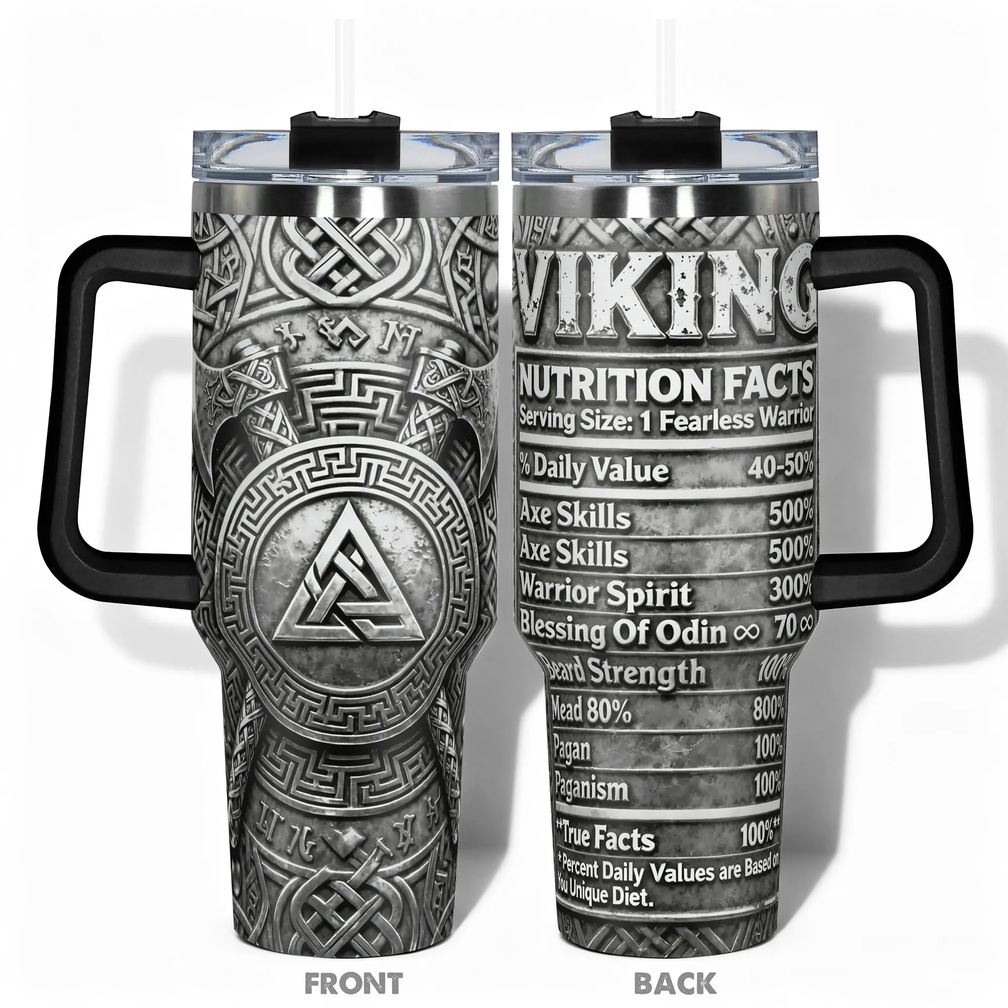 1pc Stainless Steel Cup 40oz/30oz/14oz Water Bottle, Insulated Travel Drinkware, Stainless Steel Insulated, Viking Axe Warrior Design, Double-layer Insulation, Leakproof, Large Capacity, Gym, Hiking, Travel, Ideal Birthday Christmas Gift