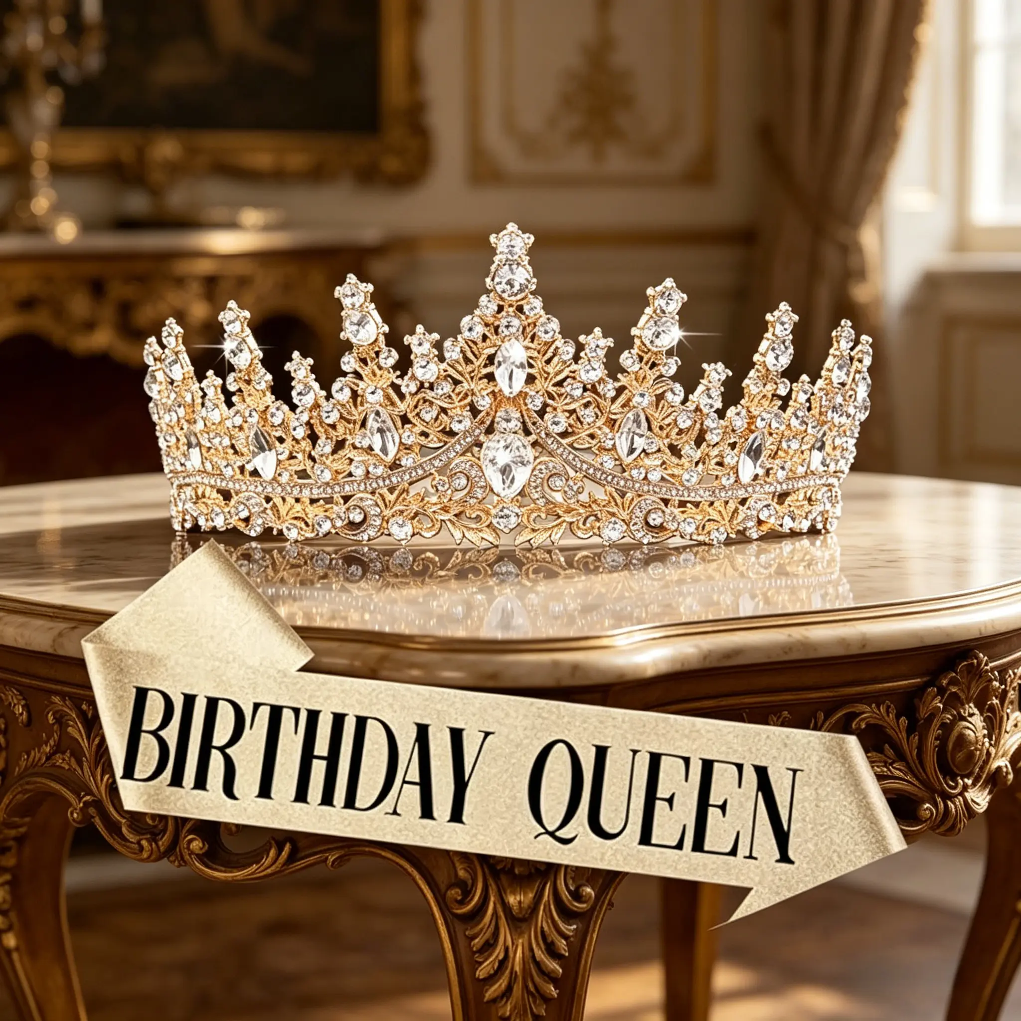 Women's Crystal-Embellished Gold Crown Home Decor Statue - 2-Piece Set, 1-Size Fit, Sparkling Gems, Princess-Look Hair Accessory for Wedding, Birthday Gifts, Two Piece Set