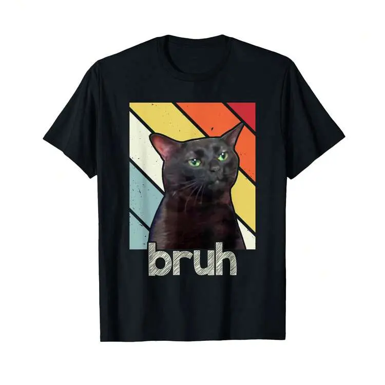 Unisex T-shirt with fun brother and cat emoji patterns, pure cotton, cute, loose, comfortable casual wear, round neck, printed T-shirt.