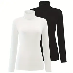 Women's 2 Pack Long Sleeve Turtleneck Thermal T-Shirts Mock Neck Underwear Fall Winter Base Layer Lightweight Tops