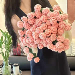 New Rose Flower Hand-Woven Multifunctional Bouquet Blanket, Soft and Fine, Warm Plush Blanket, Round All-Seasons, Sofa Blanket, Portable, Handmade Crochet Blanket