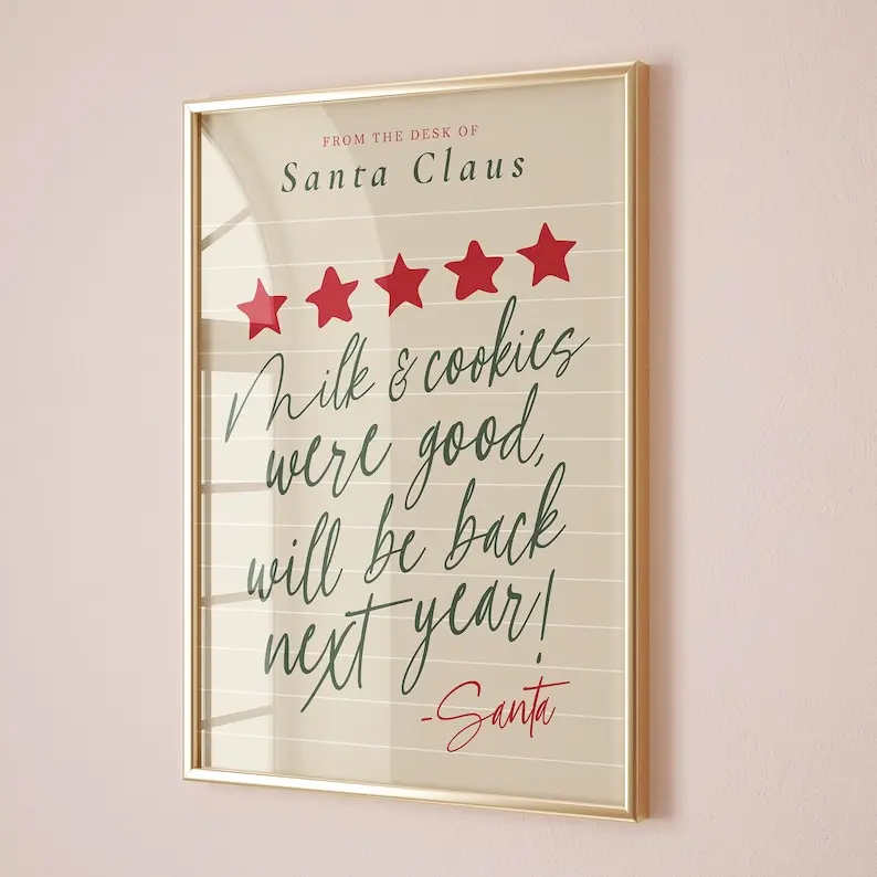 funny christmas poster décor home | christmas wall art | retro christmas poster | santa claus note poster
