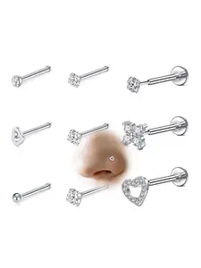 18g Threadless Nose Studs CZ Nose Rings For Women Labret Studs Push In Flat Back Stud Earrings Nose Nostril Tragus Helix Piercing Jewelry