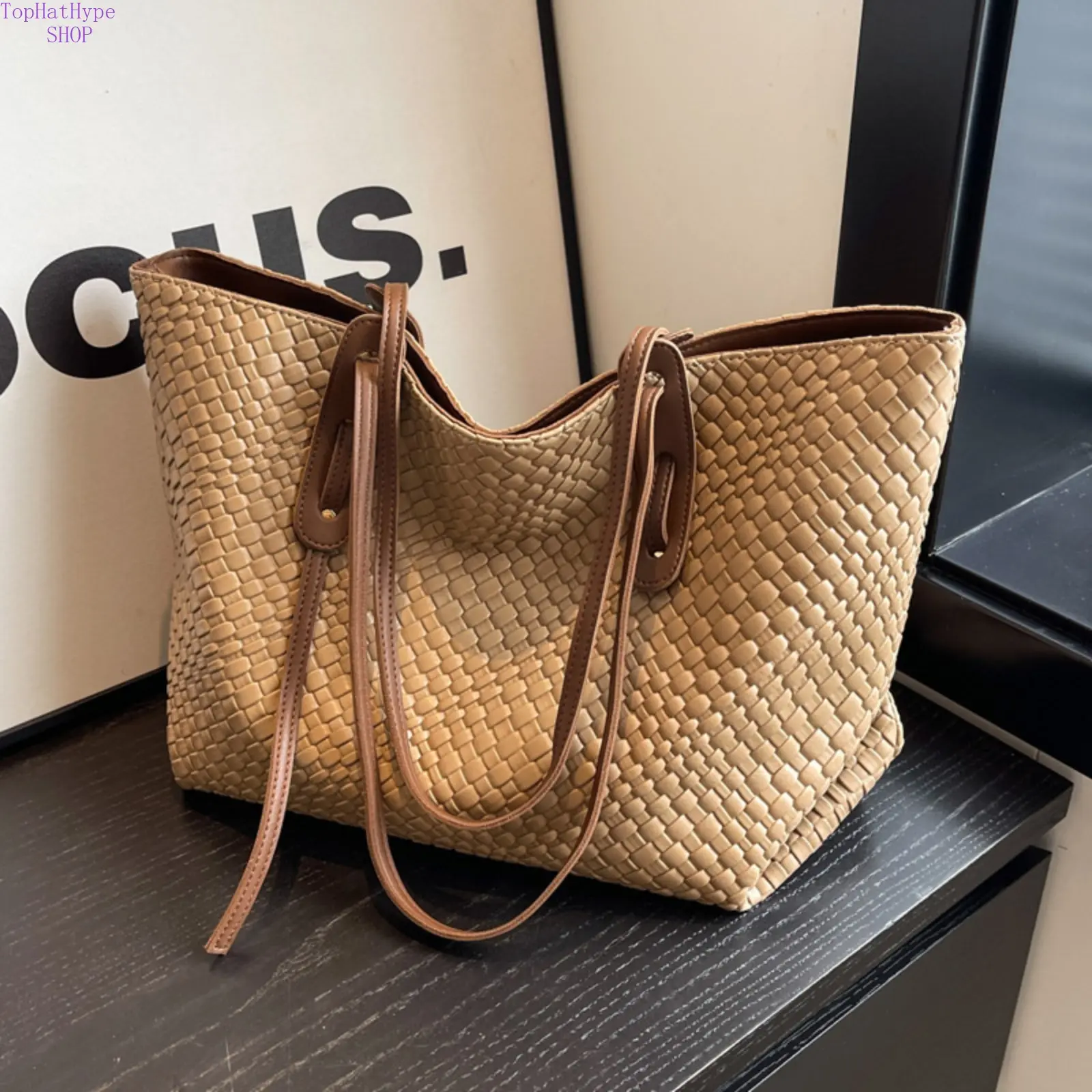 New Retro Woven Tote Bag for Women, Large Capacity Korean Style Shoulder Underarm Bag, Versatile Handbag Perfect for Daily Commute, Work, Shopping, Travel, Vacation & Casual Everyday Outings, Everyday Bags, Fashionable Bags