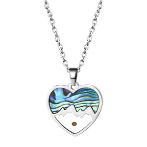 OIDEA Women's Mustard Seed Mountain Necklace - Silver-Tone, Heart Abalone Shine Pendant, Stainless Steel Christian Faith Inspirational Gift, 17.71"+1.97" Adjustable Chain, Daily Wear Costume Jewelry, Daily Wear Necklace summerwins