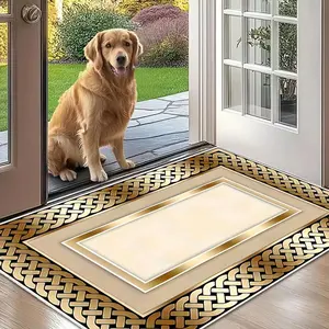 Gold Border Door Mat, Non-slip Entry Mat, Door Mat for Kitchen, Dining Room, Hallway, Bathroom, Bedroom, Party, New Year